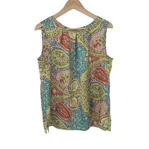 Talbot's Paisley Sleeveless Shell Tank Top Button Back Blouse Sz 12 Preppy Boho‎